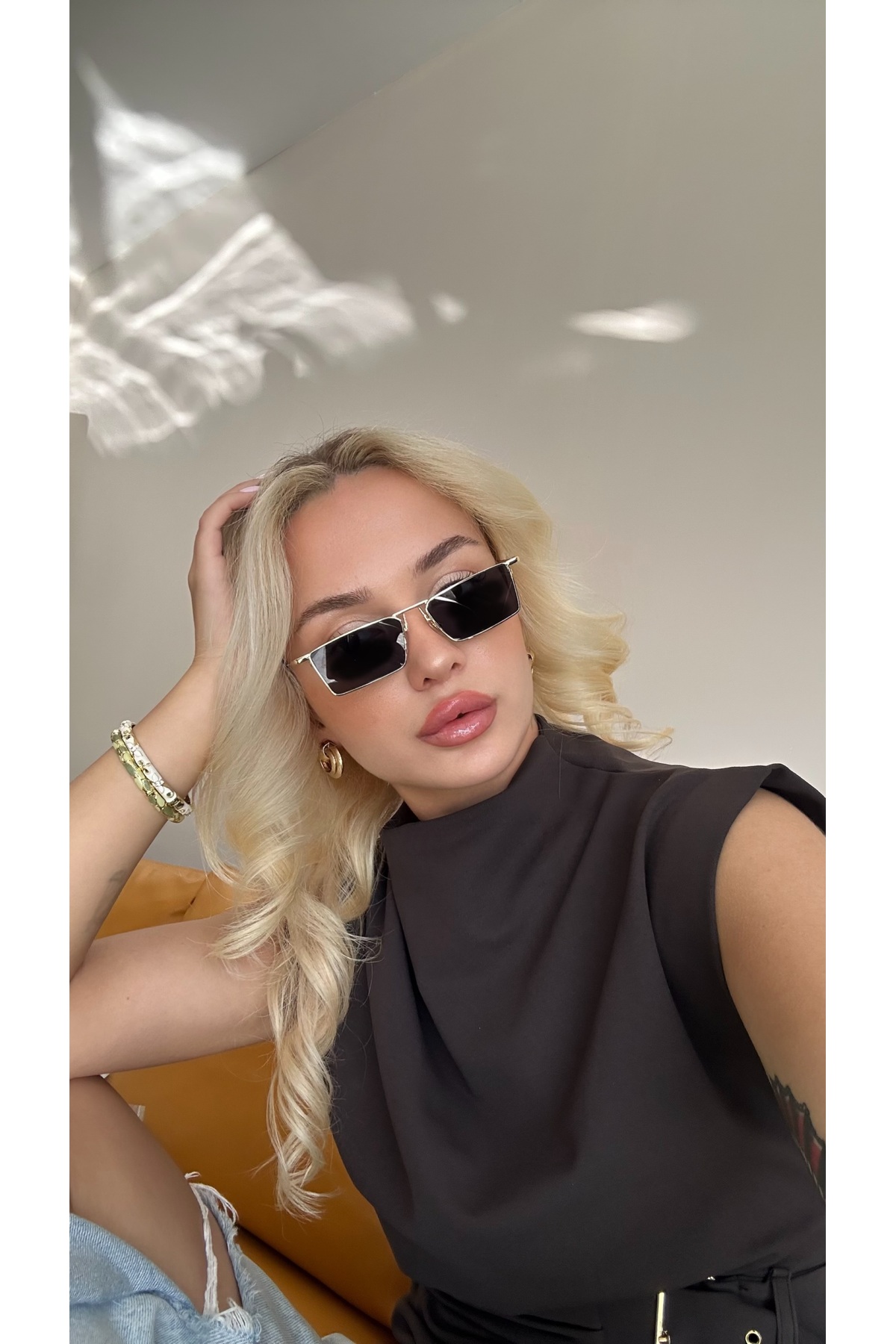 Metal Çerçeveli Dikdörtgen Unisex Güneş Gözlüğü