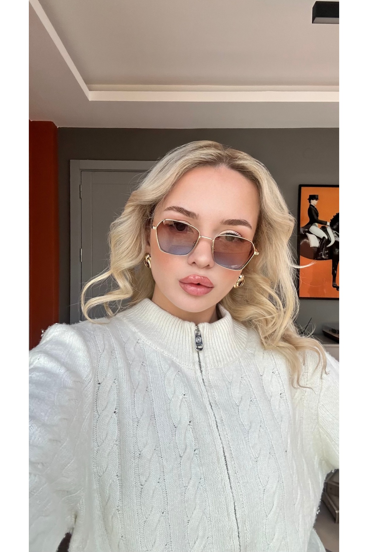 Geometrik Üçgen Surat Degrade Güneş Gözlüğü Gold Detaylı UV400 Korumalı