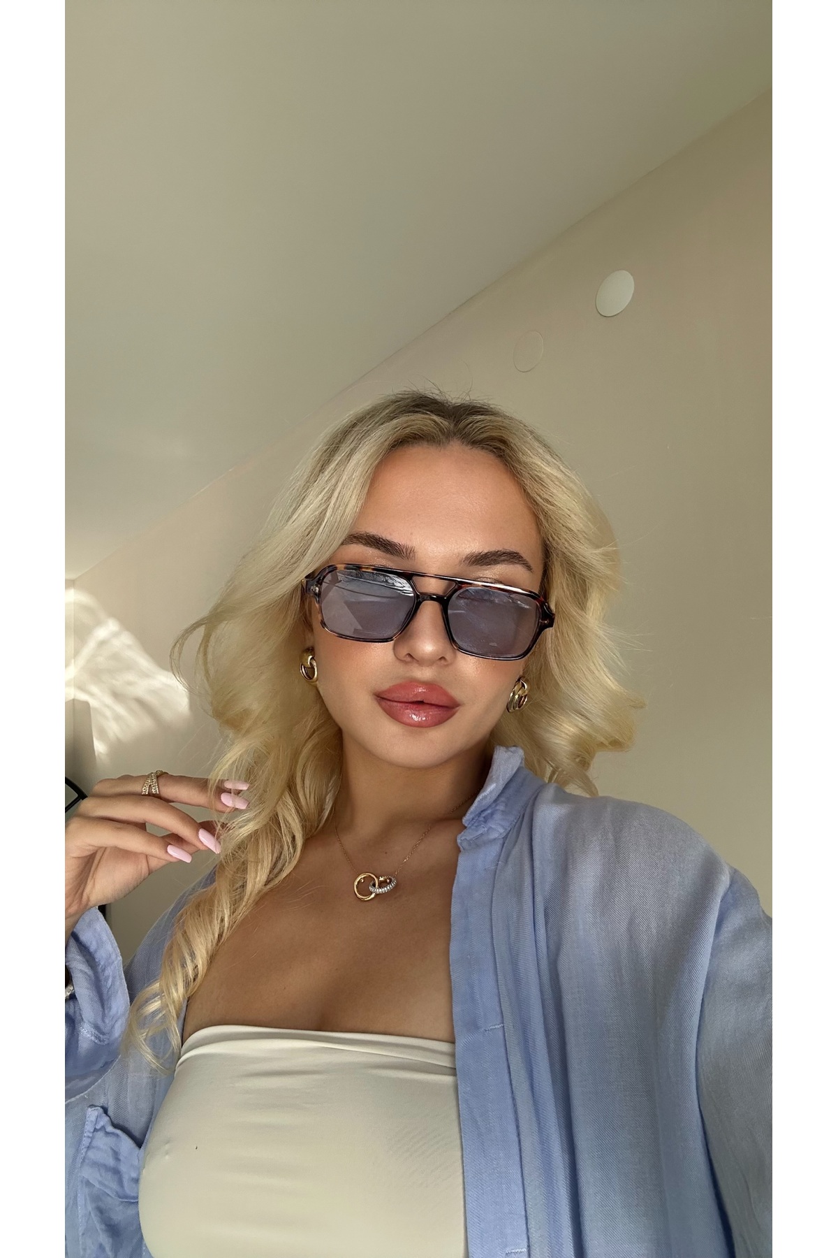 Kadın Güneş Gözlüğü Dikdörtgen Leopar Çerçeve Mavi Cam