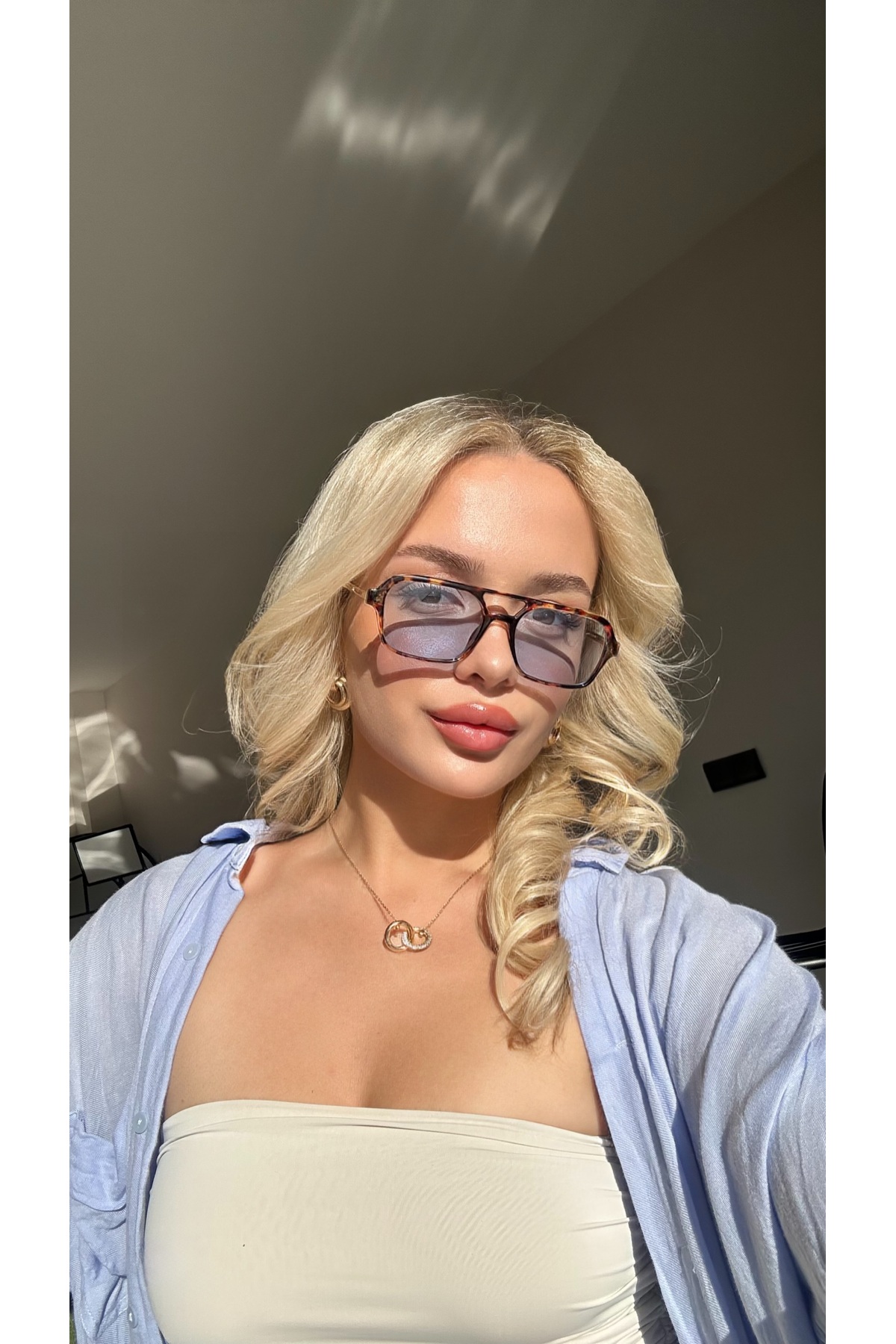 Kadın Güneş Gözlüğü Dikdörtgen Leopar Çerçeve Mavi Cam