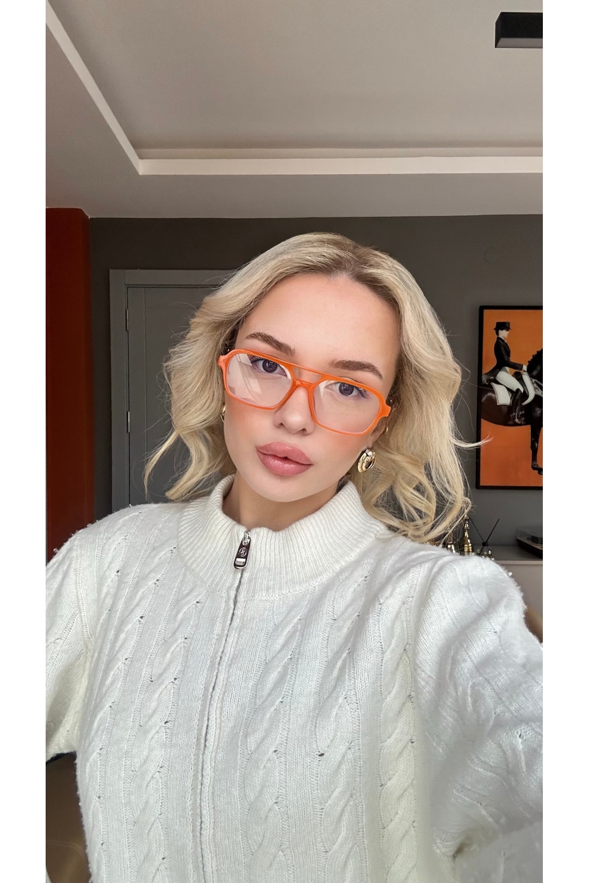 Kadın Güneş Gözlüğü Dikdörtgen Turuncu Çerçeve Mavi Mavi Işık Korumalı Gözlük