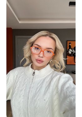 Kadın Güneş Gözlüğü Dikdörtgen Turuncu Çerçeve Mavi Mavi Işık Korumalı Gözlük